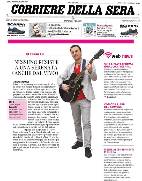 Recensione Corriere della Sera:la serenata a domicilio per matrimoni,anniversario,compleanno